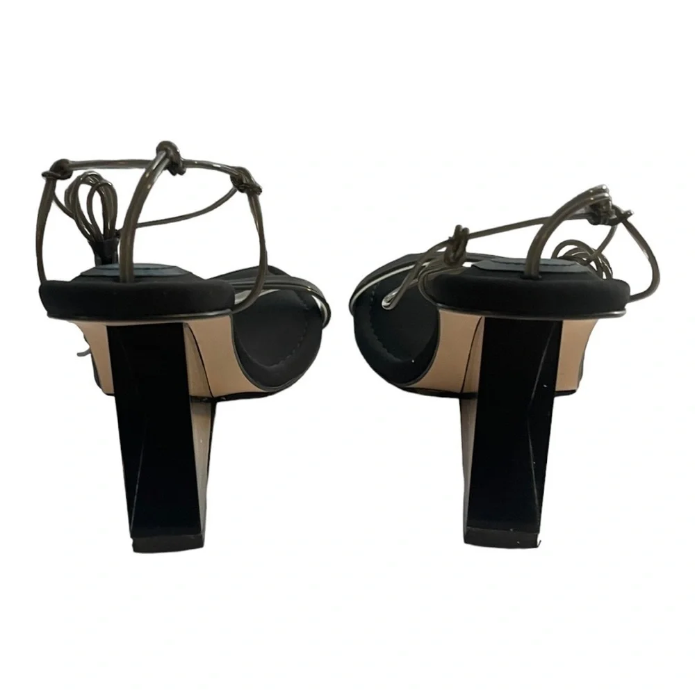 Good American PVC smoky clear wedge ankle strap shoes NWT